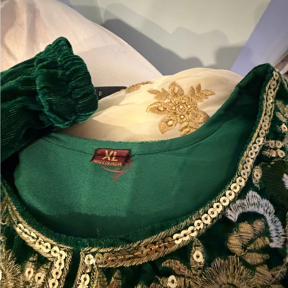 Green Velvet Embroidered Top